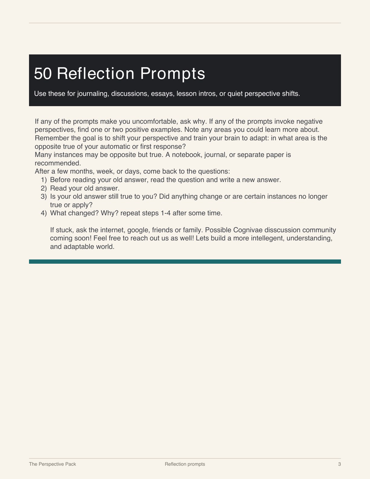 Perspective Pack preview page 3: reflection prompts introduction